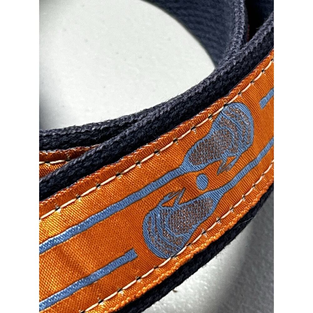 The Belted Cow Lacrosse Print Ribbon Canvas Belt Mens 32 Orange Blue Brown